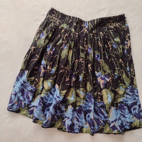LOFT Dresses & Skirts - Ann Taylor Loft Floral Full Skirt S6 Black Blue Green Metallic Cotton w Pockets
